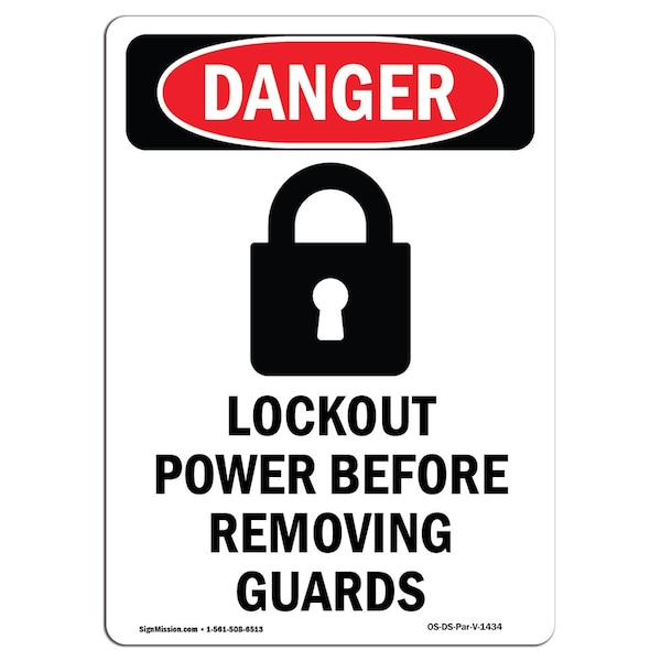 Safety Sign, OSHA Danger, 24" Height, Aluminum, Lockout Power Before, Portrait